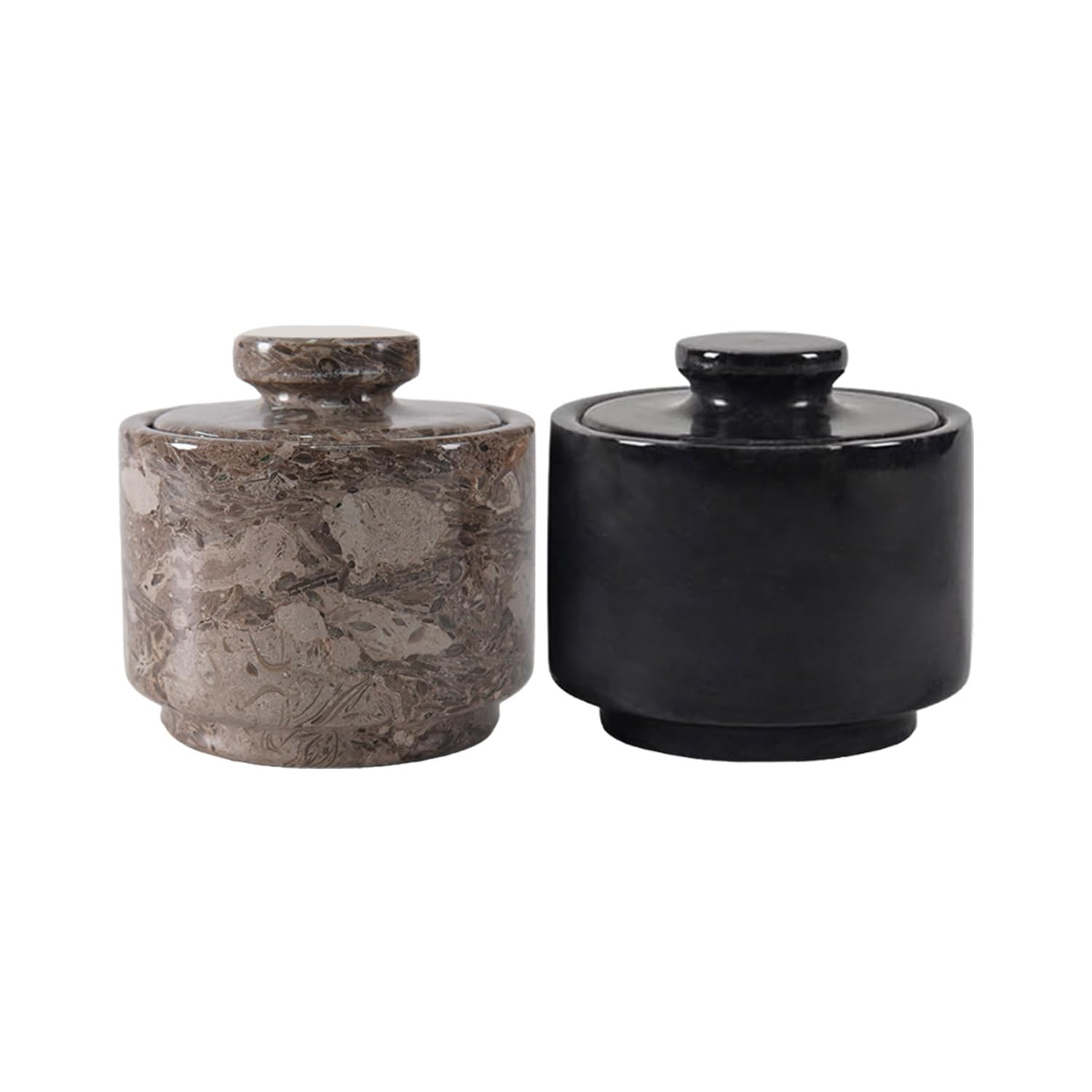 Marble Salt Cellar with Lid 3" Inch Black & Oceanic Sugar Dispenser Home Décor Ideal Sugar & Salt Containers For Kitchen Storage