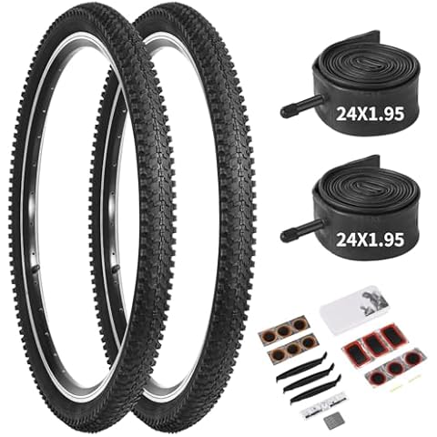 Fansport Mountain Bike Tire Replacement Set, 24" x 1.95" Bike Tires with Repair Kit, Folding Portable MTB Tires, Replaceable Bicycle Tires with Inner Tubes and Levers, Bike Tires for City Roads Cover