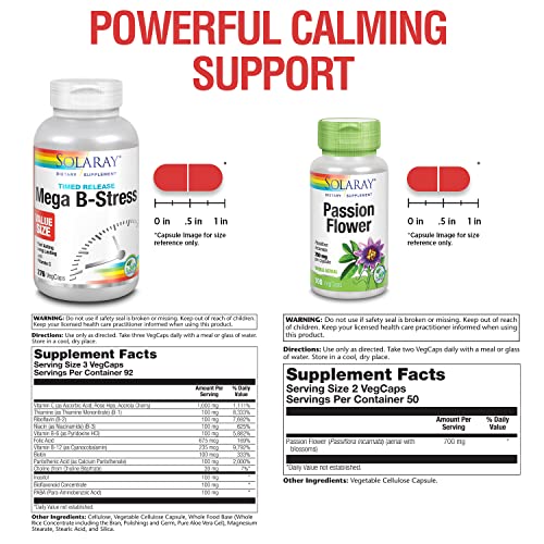 Solaray Mega B-Stress Timed Release B-Complex & Passion Flower 350Mg | Anti-Stress & Relaxation Bundle | 276Ct, 100Ct #TOP1