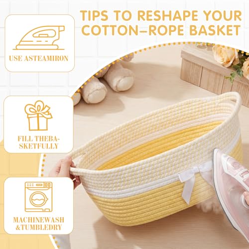 Image of Colingmill 1 Set Woven Basket for Gift Empty with Cellophane Wrap Set 14 x 10 x 5.5 Inch, Medium Decorative Gift Basket Empty to Fill, Cotton Rope Storage Box Decor (Light Yellow White)