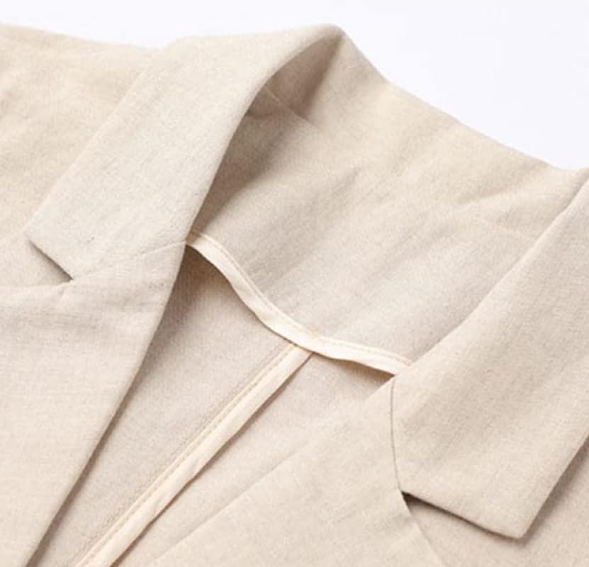Blazers De Mujer, Elegante Chaqueta De Manga Corta Chaqueta Bolero De Lino De Algodón Ligero Chaquetas De Verano Solapas De Muesca Bolsillo Slim Fit Chaqueta De Oficina De Negocios Trajes Cárdigan