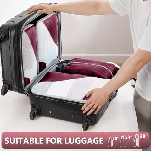 Image of 8 Set Packing Cubes for Travel, Gifts for Women Mom,Anti-Tearing Suitcase Organizer for Luggage with Shoe & Hanging Toiletry Bag,OlarHike Vacation Essentials & Accessories for Cruise Ship,Wine