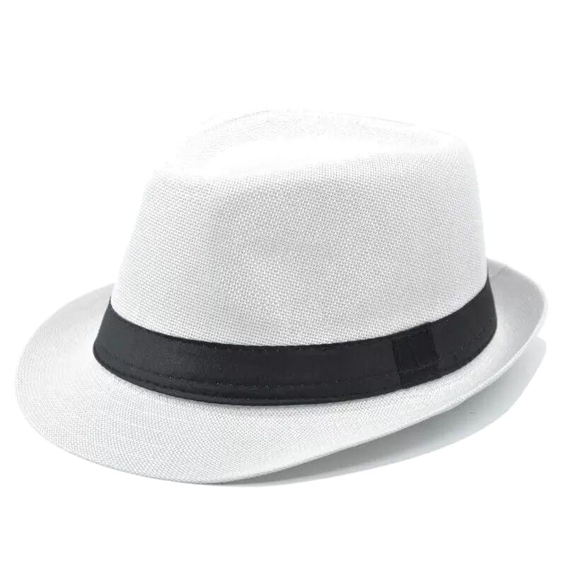 Cuban Fedora Sun Hats Men with Adjustable Strap Short Brim 1920s Unisex Party Costume Hats White (US Alpha Large White)