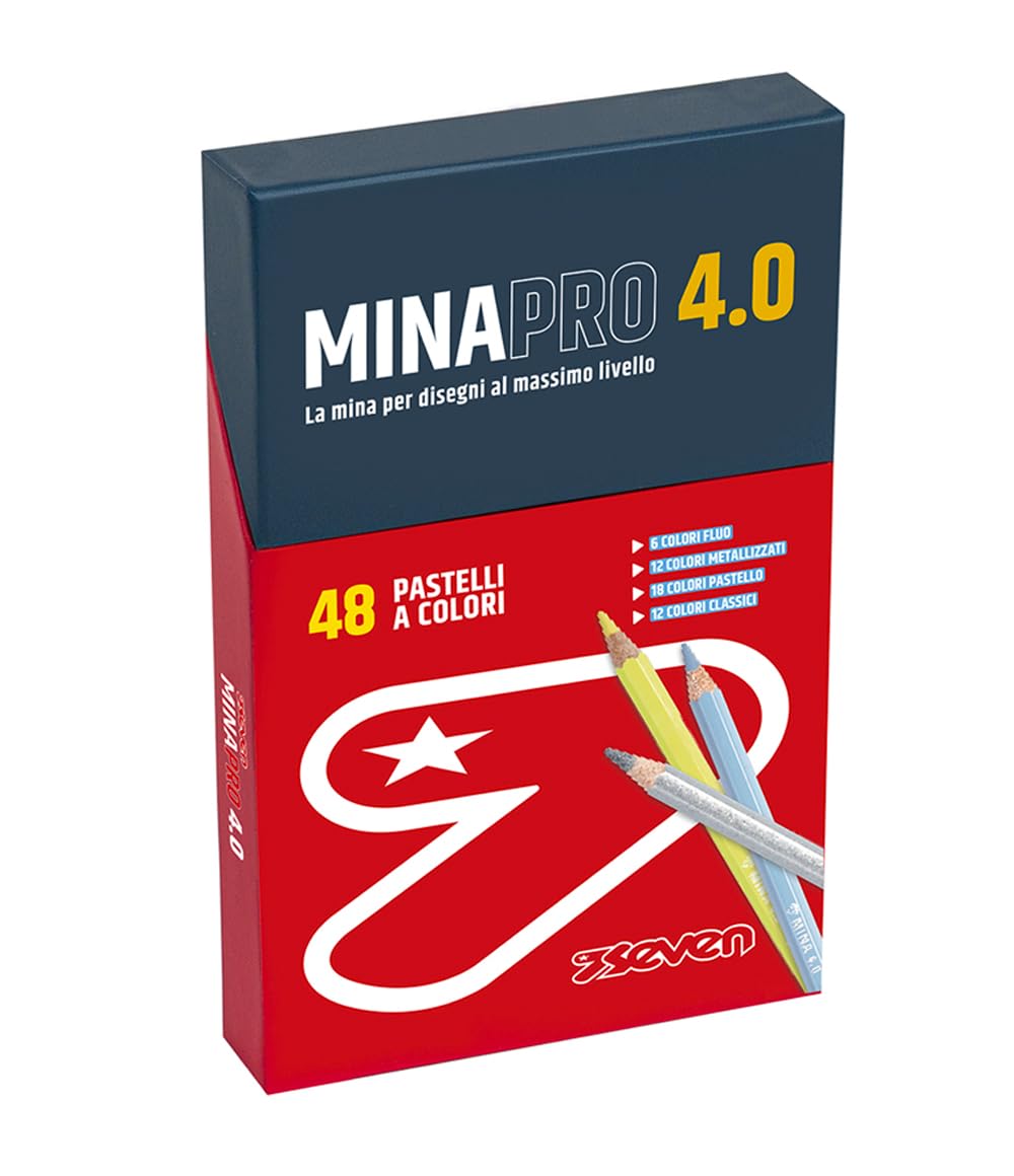 Seven Minapro 4.0 School Crayons, Box of 48, Contents: 6 Neon Colours, 12 Metallic Colours, 18 Pastel Colours, 12 Classic Colours
