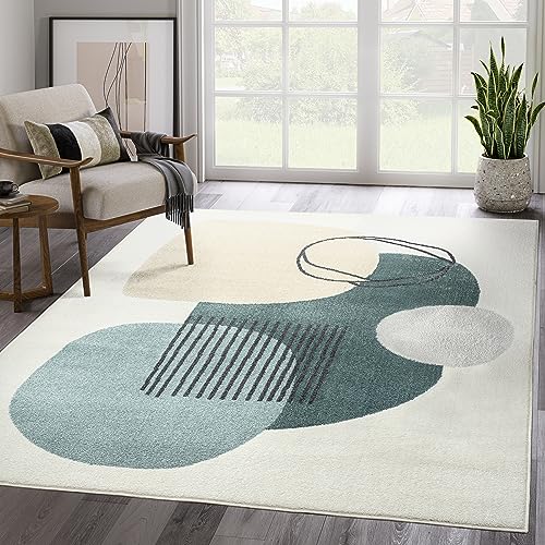 Abani Deco Collection Area Rug -Cream/Green Minimalist Design -5'3