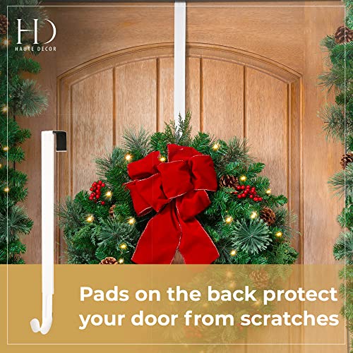 Haute Decor Adapt Adjustable Length Wreath Hanger - 2 Pack (White) - Two Identical Strong Over The Door Wreath Hangers - Holds Up To 20 Lbs #TOP2