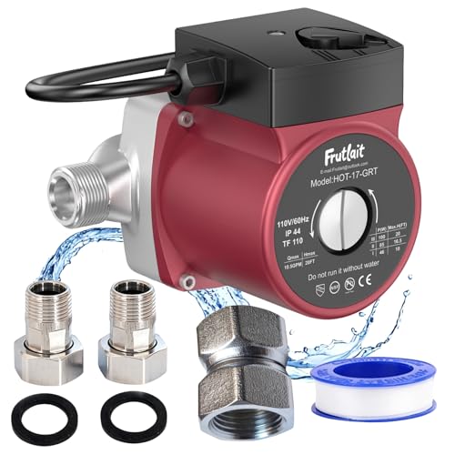 Hot Water Recirculating Pump for Water Heater, 3-Speed Hot Water Circulation Pump, 110V Hot Water Circulating Pump for House, Quiet Hot Water Pump with NPT 3/4' & 1/2' Adapters