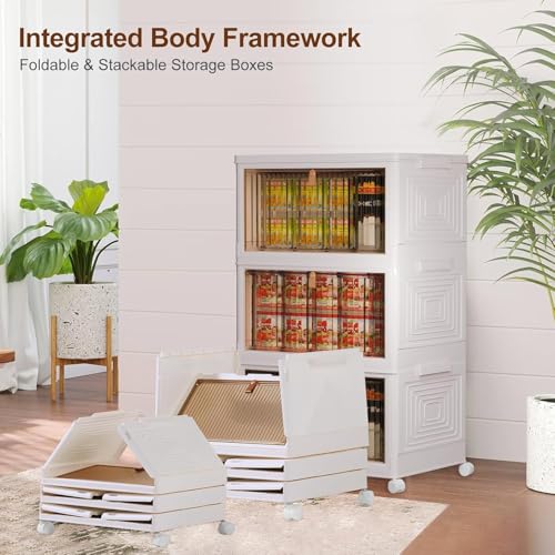 Image of Strassis Design 3 Door Portable Plastic Wardrobe for Bedroom | Large Clothes Almirah with Hanging Rod & Storage Shelves | Dustproof Transparent Doors | Movable Cabinet with Wheels (White)
