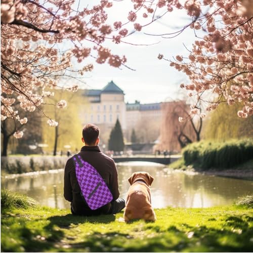 Image of Crossbody Bag Sling Bag Backpack Chest Bags Shoulder Bag for Women Men Elegant Purple Plaid Tartan