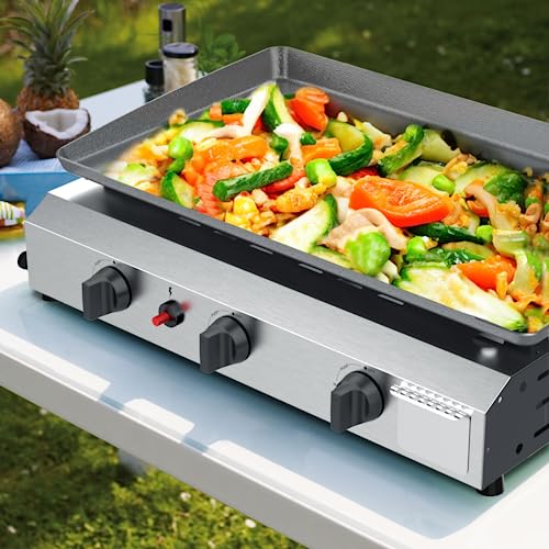 ADREAK 25.6 Inch 3 Burner BBQ Gas Grill Griddle, Stainless Steel Portable Detachable 30,000 BTU Table Top Propane Barbecue Grill for Camping or Tailgating (Upgraded Griddle) - Thumbnail 2