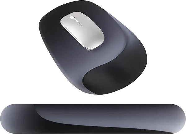 ARTSO Keyboard Wrist Rest Pad and Mouse Wrist Rest Support Memory Foam Ergonomic Mouse Pad Set for Office Gaming Easy Typing, Slate Gray Black