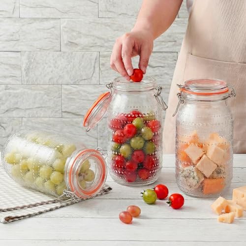 Image of WACOI 64 Oz Glass Mason Jars with Airtight Lids3 Pack, Half Gallon Wide Mouth Canning Jars with Clip Top Lids for Kitchen Storage Pickling Salad Jams Coffee Beans