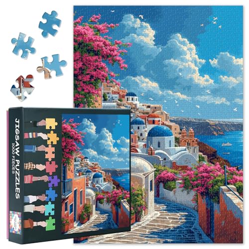 Rompecabezas para adultos de Santorini para juegos educativos en familia