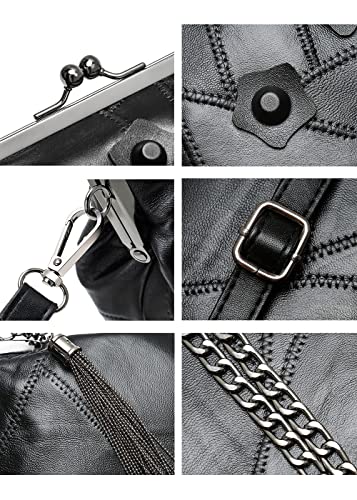 Women Rivet Purses Satchel Kiss-lock Vintage Chain Shoulder Bag Clutch Wallet Handbag with Tassel Pendant4