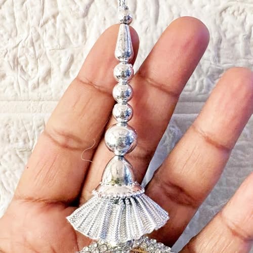 Image of Adikala Craft Store Handmade Ethnic Silk Latkan Tassel Set of 2 for Saree Pallu, Blouse, Suits, Dupatta, Lehenga Decor | Wedding Festival Occasion (Silver Mirror)