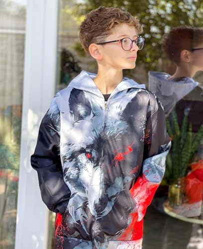 Idgreatim 6-14T Boys Zip Up Hoodies Kids 3D Graphic Hoody Sweatshirt Zipper Pullover with Pockets