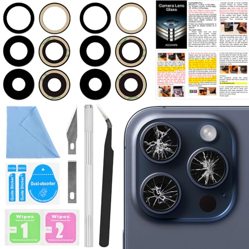 2 PCS for ASDAWN Back Rear Camera Lens Glass Replacement for iPhone 15 Pro 6.1 Inches with Pre-Installed Adhesive, ASDAWN Back Camera Lens Glass kit with Installation Manual + Repair Tool Set