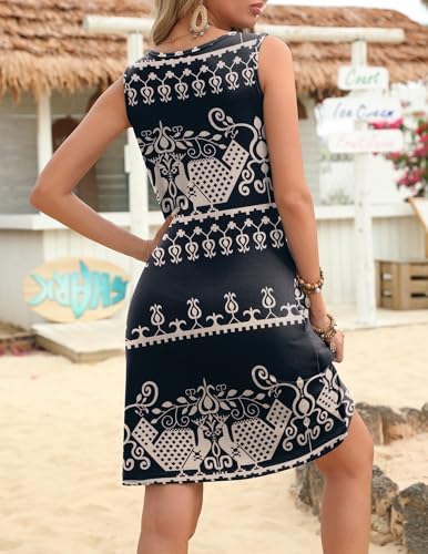 Image of Zeagoo Womens Summer Dresses V Neck Sleeveless Sundresses Boho Beach Dress with Pockets A Line Tshirt Tank Dress