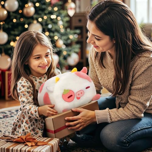 Image of Mewaii Strawberry Cow Plush Kawaii Plushies, Ultra-Soft Feel, 8 in | Strawberry Cow Design, 8 in Portable Size, Cuddly Plush, Gentle Machine Washable, Desk Decor, For Kids, Teens & Cow Lovers