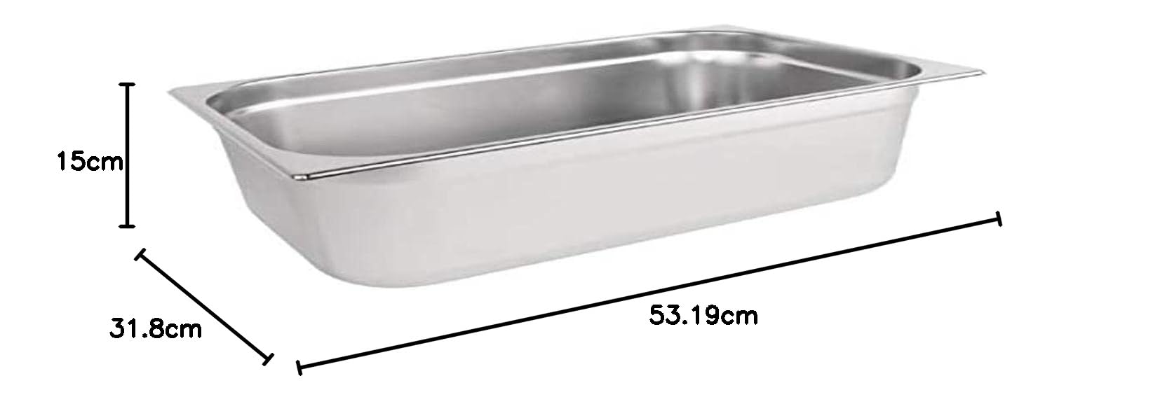 Vogue Bac Gastronorme 1/1, Bac Inox, Profondeur : 150 mm, Capacité : 20 Litres, Récipient de conservation des aliments chauds et froids, Compatible Bain Marie, Couvercle vendu séparément, K924