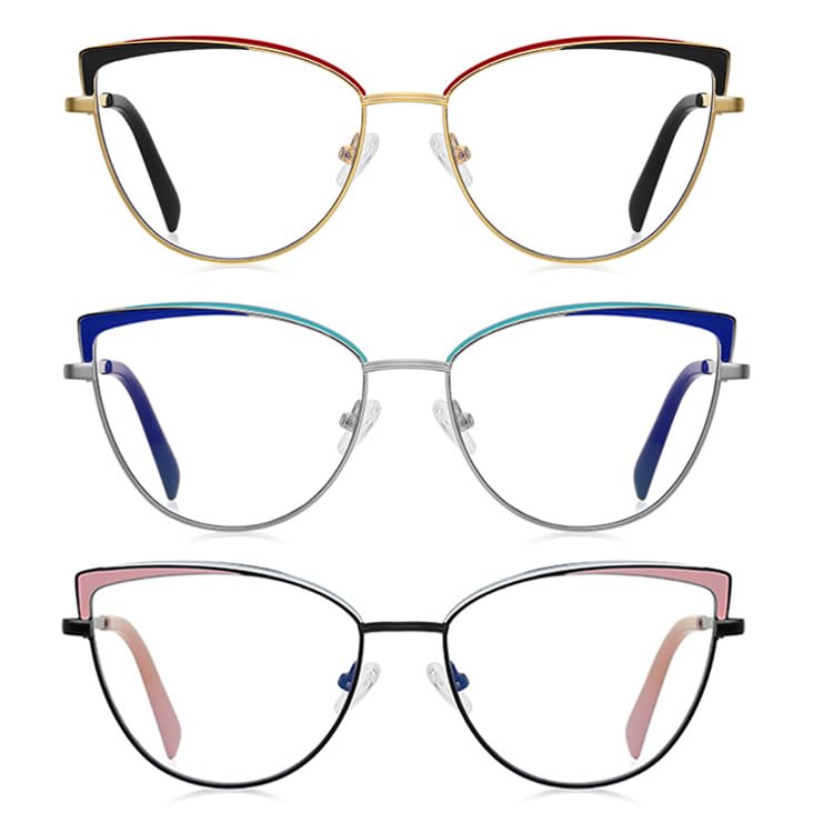 3Pack Womens Metal Rim Cat Eye Progressive Multifocus Reading Glasses Stylish Blue Light Blocking Readers (black/blue/pink, 2.5, multiplier_x)