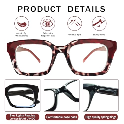 Image of JOSCHOO 3 Pack Reading Glasses Blue Light Blocking Computer Spring Hinge Readers for Women Men