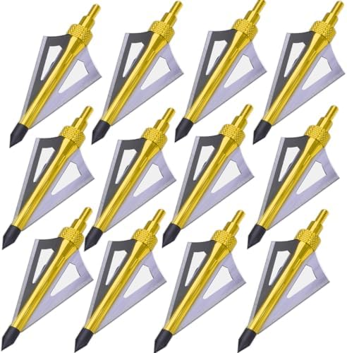 Sinbadteck Hunting Broadheads, 12PK 3 Blades Archery Broadheads 100 Grain Screw-in Arrow Heads Arrow Tips Compatible with Traditional Bows and Compound Bow Sinbadteck Hunting Broadheads, 12PK 3 Blades Archery Broadheads 100 Grain Screw-in Arrow Heads Arrow Tips Compatible with Traditional Bows and Compound Bow