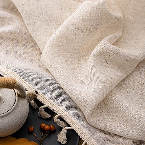 Voilybird Natural Linen Blended Farmhouse Curtains 63 Inches Long Boho Curtains & Drapes Country Style For Bedroom, W40 X L63, Natural, 2 Panels Set #TOP5