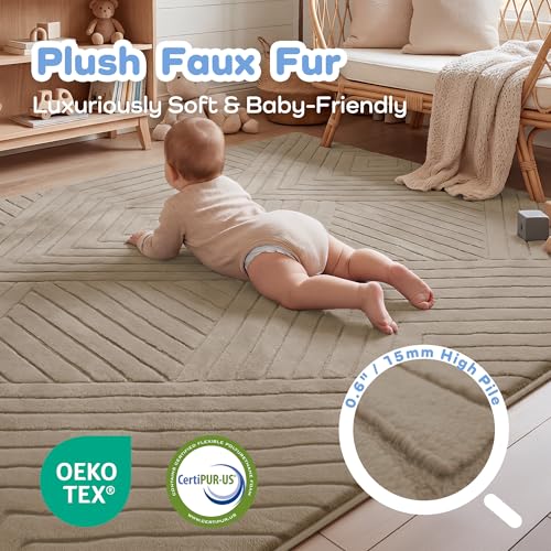 Image of Baby Play Mat for Floor 1.3 inch Thick Foam Padded Area Rug 79 inchx 158 inch (Brown)