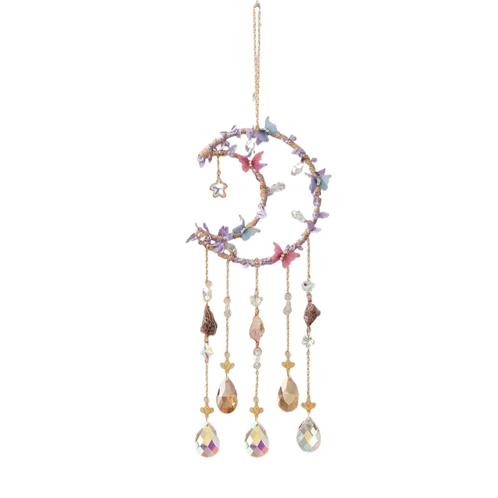 Wind Chimes Crystal Stone Dream Catcher Wind Chime Prism Suncatcher Rainbow Maker Home Decorations Bedroom Decor(Purple)