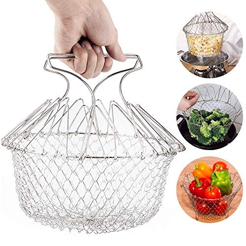 Gobesty Panier de Chef en Acier Inoxydable, Vapeur de Rinçage Crépine Panier de Chef pour Frites Légumes Salades