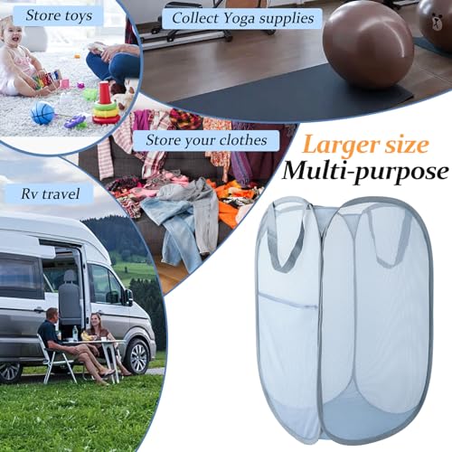 Image of Upgraded 100L Extra Large Collapsible Laundry Baskets, 2 Pack XL Mesh Pop Up Laundry Hamper with Handles, Portable Travel Laundry Basket, Foldable Hamper. Grey. 2V