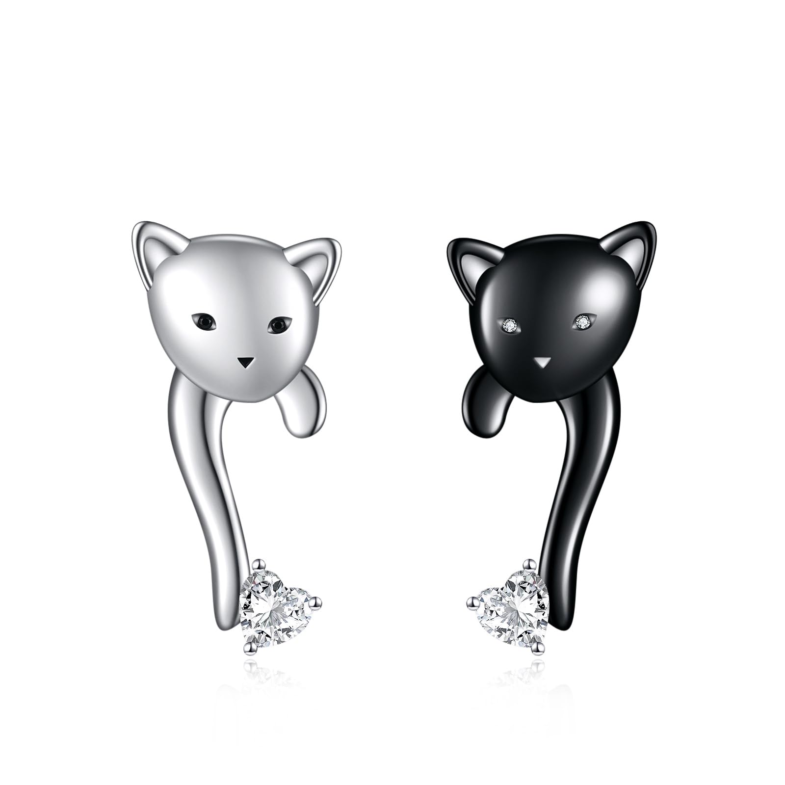 Orecchini a forma di gatto, in argento Sterling 925