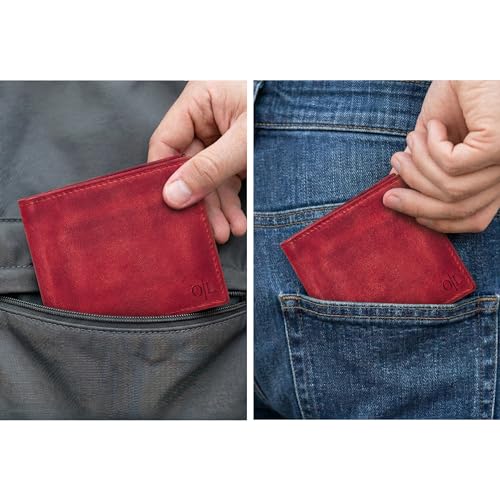 Image of Oak Leathers Leather Wallet for Men - RFID Bifold Wallets with 9 Credit Cards 1 ID Window Slim Minimalist Front Pocket Gift For Men
