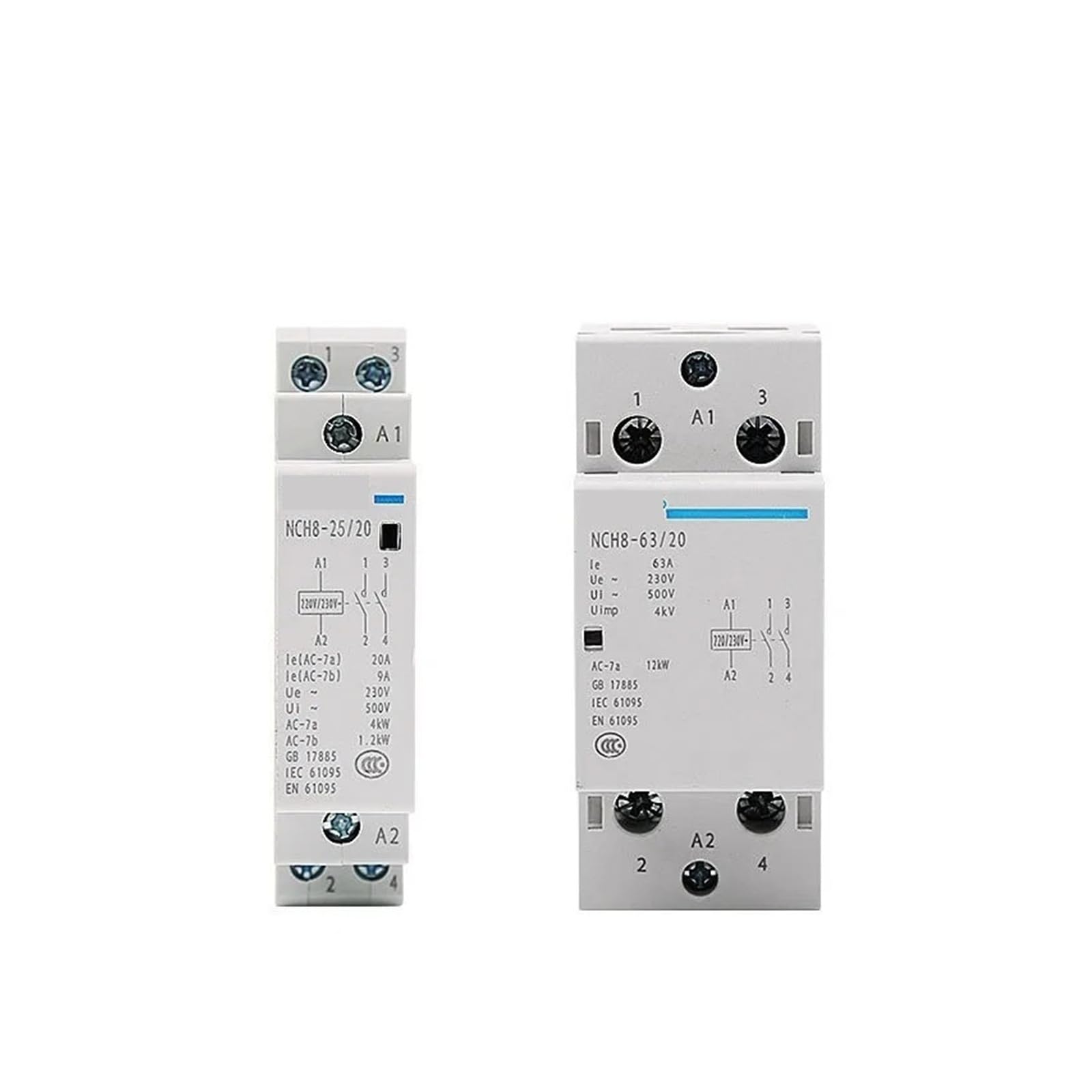 Contactor Modular de CA for el hogar, carril NCH8 20A 25A 40A 63A, 2NO, 2NC, 1NO1NC, 2NO2NC, 4NO, 220V/230V, 220v(NCH8-63A,4NO)