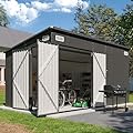 Breezestival 8'x10' Storage Shed Metal Outdoor Sheds with Triple Doors Utility Sheds for Vertical Storage, Dual Lock Lean to Shed Galvanized Steel with Sloped Roof for Mower,Bike,Garden Tools (Black)