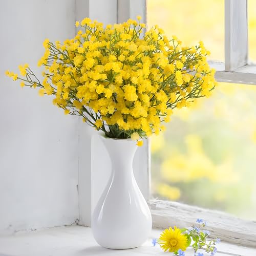 Image of Art Street Artificial Baby Breath Yellow Flowers|Christmas Mothers Day Gifting, Flowers for Vase | Decoration Items for Living Room| Set of 2 (Size: 14 Inch)