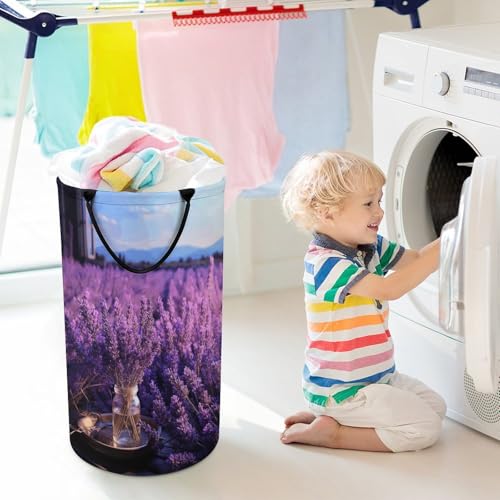 Panier à linge imperméable pliable lavande avec poignées solides pour maison