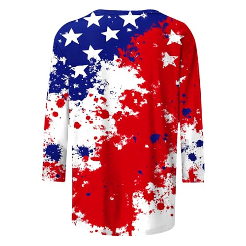 Image of Fourth of July Shirts for Women 3 /4 Sleeve Summer Tops American Flag Print T Shirt Patriotic 4th of July Shirts 2025