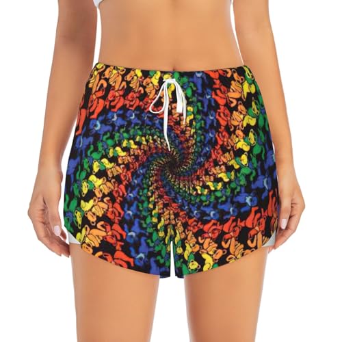 Short de yoga double couche imprimé tie dye blanc Medium pour femme