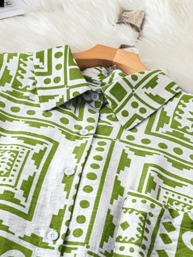 Image of Gufrina Women's Polyester Shirt with Pocket Half Raglan Sleeves Spread Collar Neck Geometric Printed Relaxed Fit and Standard Length