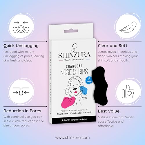 Image of Charcoal Nose Strips - 6 Pack for Effective Blackhead Removal, Deep Pore Cleanse & Detox with Activated Charcoal, Suitable for All Skin Types