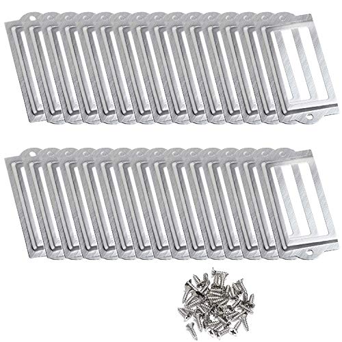 D-Worthy 30 Pieces Metal Office Library File Drawer Cabinet Card Tag Label Holder Frames with Screws (Silver Tone)