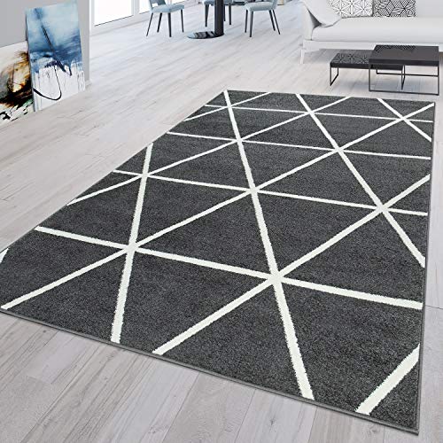 TT Home Alfombra Habitación Salon Dormitoro Pelo Corto Moderna Estilo Nordico Etnica Triangulos, Color: Antracita, Tamaño:70x140 cm