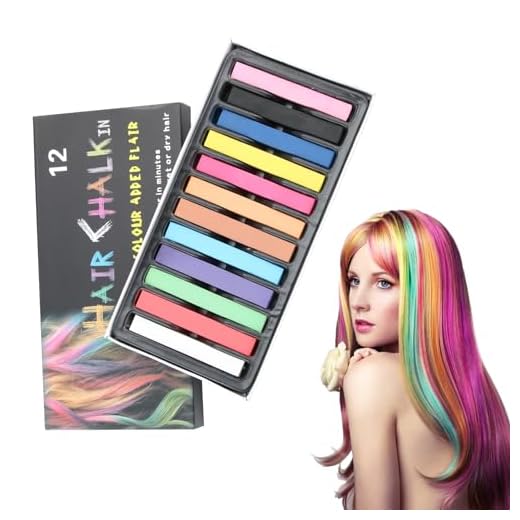 12 Colores Tizas Para el Pelo, Pintura Pelo Niñas Lavable, Tiza Temporal, Tizas Pelo Niña, Hair Chalk para Estilos Creativos, Ideal para Carnaval, Fiestas y Cosplay, Fácil de Aplicar y Lavar