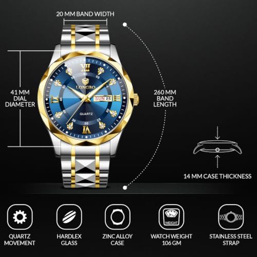 Image of LONGBO Zenith Diamond Analog Watch for Men Business Stainless Steel Watches Luxury Men's Wristwatch | Birthday Gift for Men | Gift for Husband | Gift for Brother