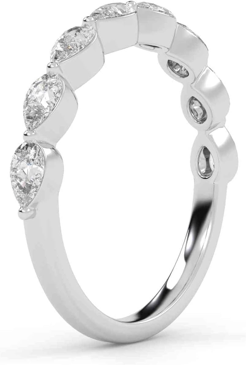 AFFY 8 Stone Half Eternity Wedding Band Ring, 1.40 Cttw Pear Lab Grown Diamond Rings for Women 925 Sterling Silver Or 10K Solid Gold F-G, VS-SI Quality - Image 4