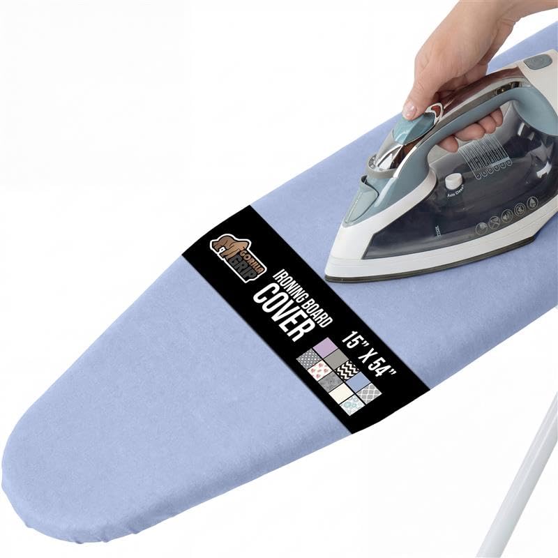 GORILLA GRIP The Original Ironing Board Cover and Pad, Silicone Coating, Thick Scorch Resistant Padding, Heavy Duty Iron Covers Standard Boards, Hook and Loop Fastener Strap, Blue, 15x54