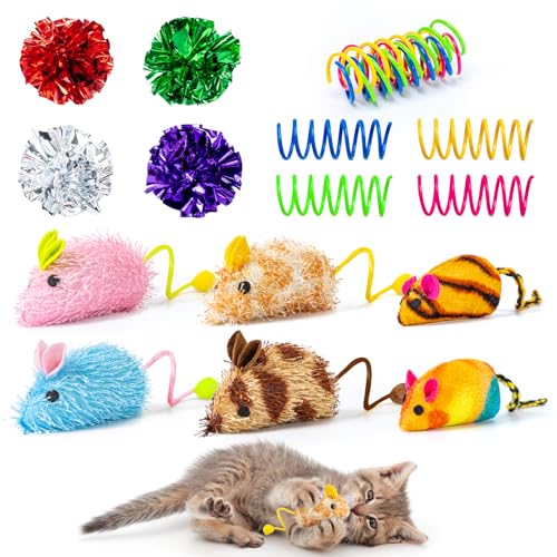 Jouets pour Chat, Paquet de 14 Jouets Chat interactifs, y Compris Une Balle pour Chat, Jouet à Ressort pour Chaton Adulte d&rsquo;intérieur, Jouets à Herbe à Chat pour Chats à mâcher et Nettoyer Les Dents