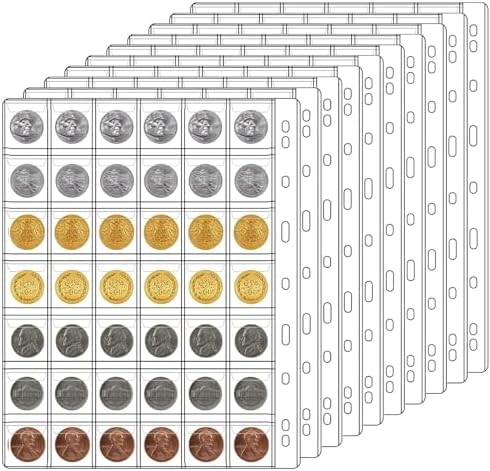 Ettonsun 10 folhas de 42 bolsos para colecionar moedas, capas par...